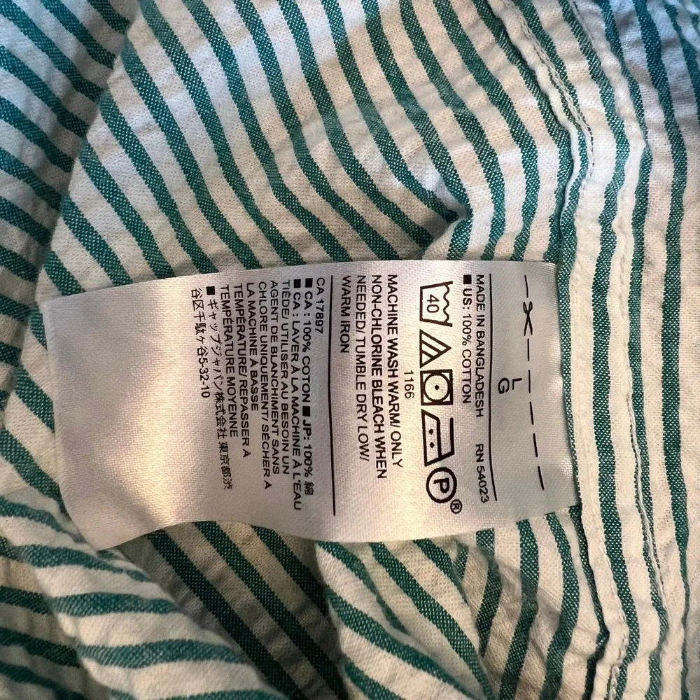 Banana Republic Button Down Shirt Cotton Seersucker Green White Striped Preppy L